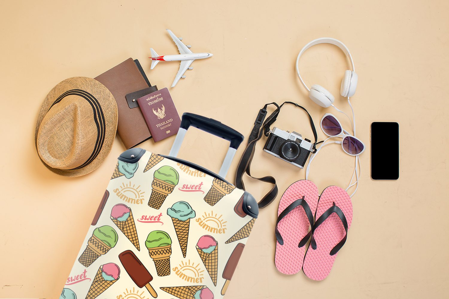 - Reisekoffer Reisetasche Muster für Handgepäckkoffer Ferien, Lebensmittel 4 mit Eiscreme, MuchoWow - Rollen, Trolley, rollen, Handgepäck