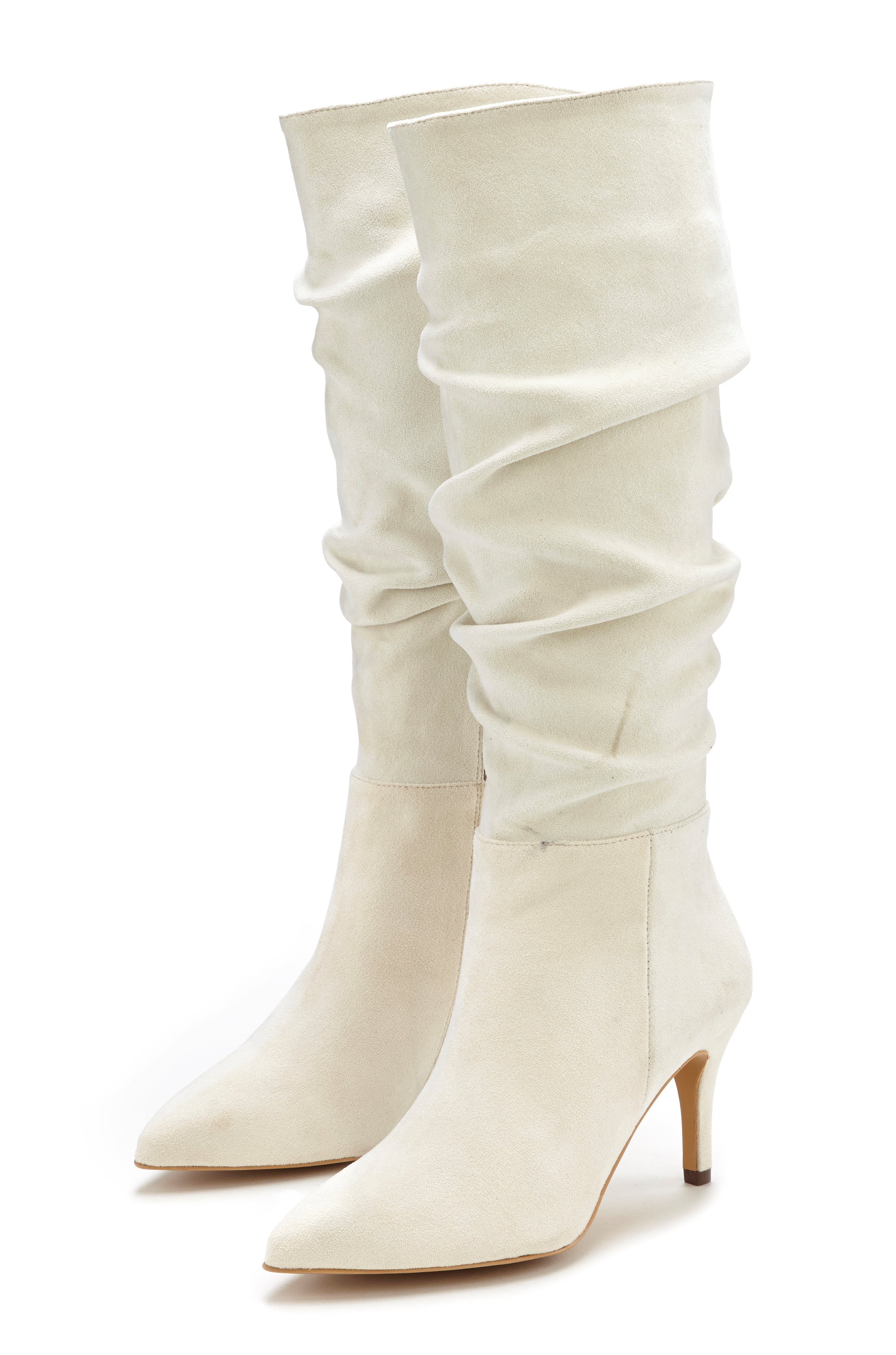 LASCANA Reißverschlussstiefel mit modischer Raffung, Langschaft, High-Heel Stiefelette,Slouchy Boots beige