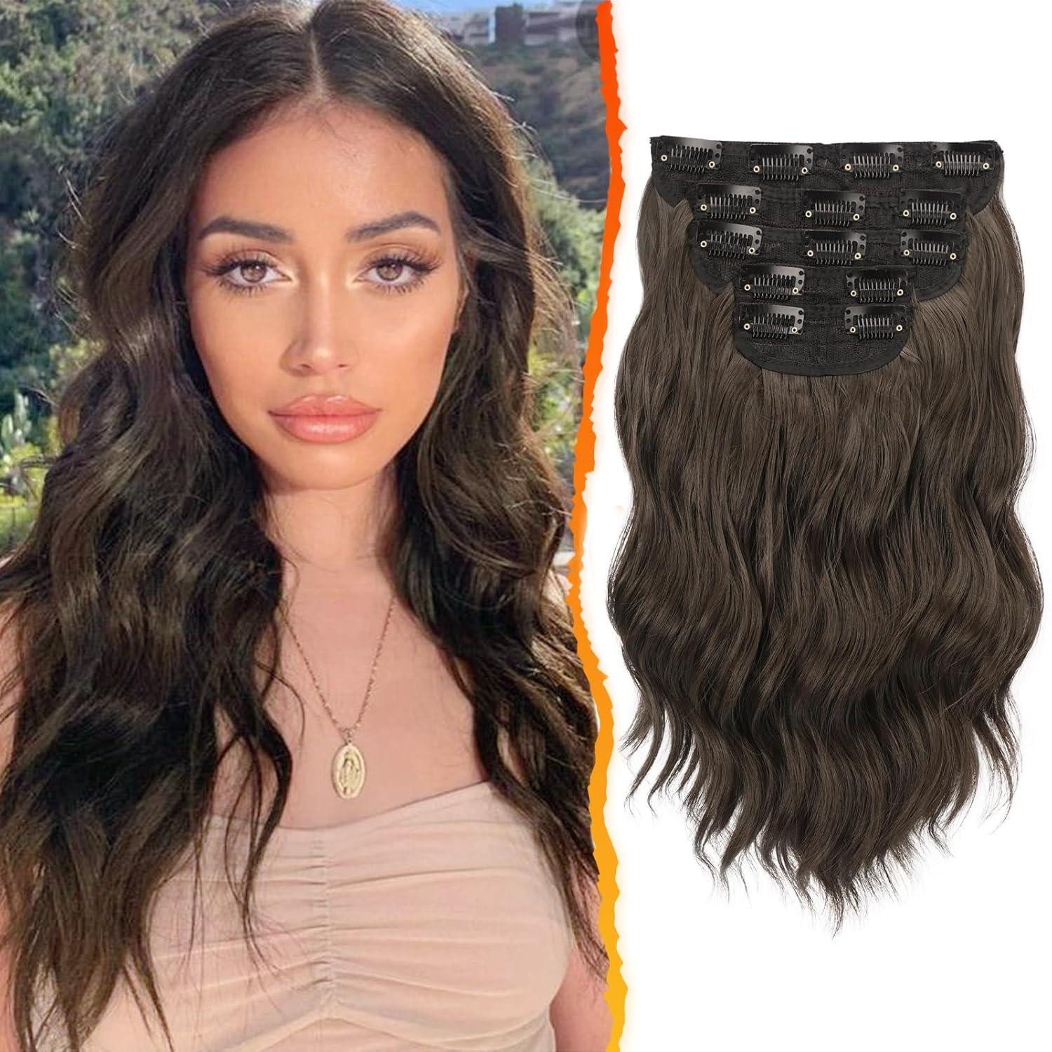 Kunsthaar-Extension Braune Wellige Clip in Extensions 35cm 5PCs Haarverlängerung