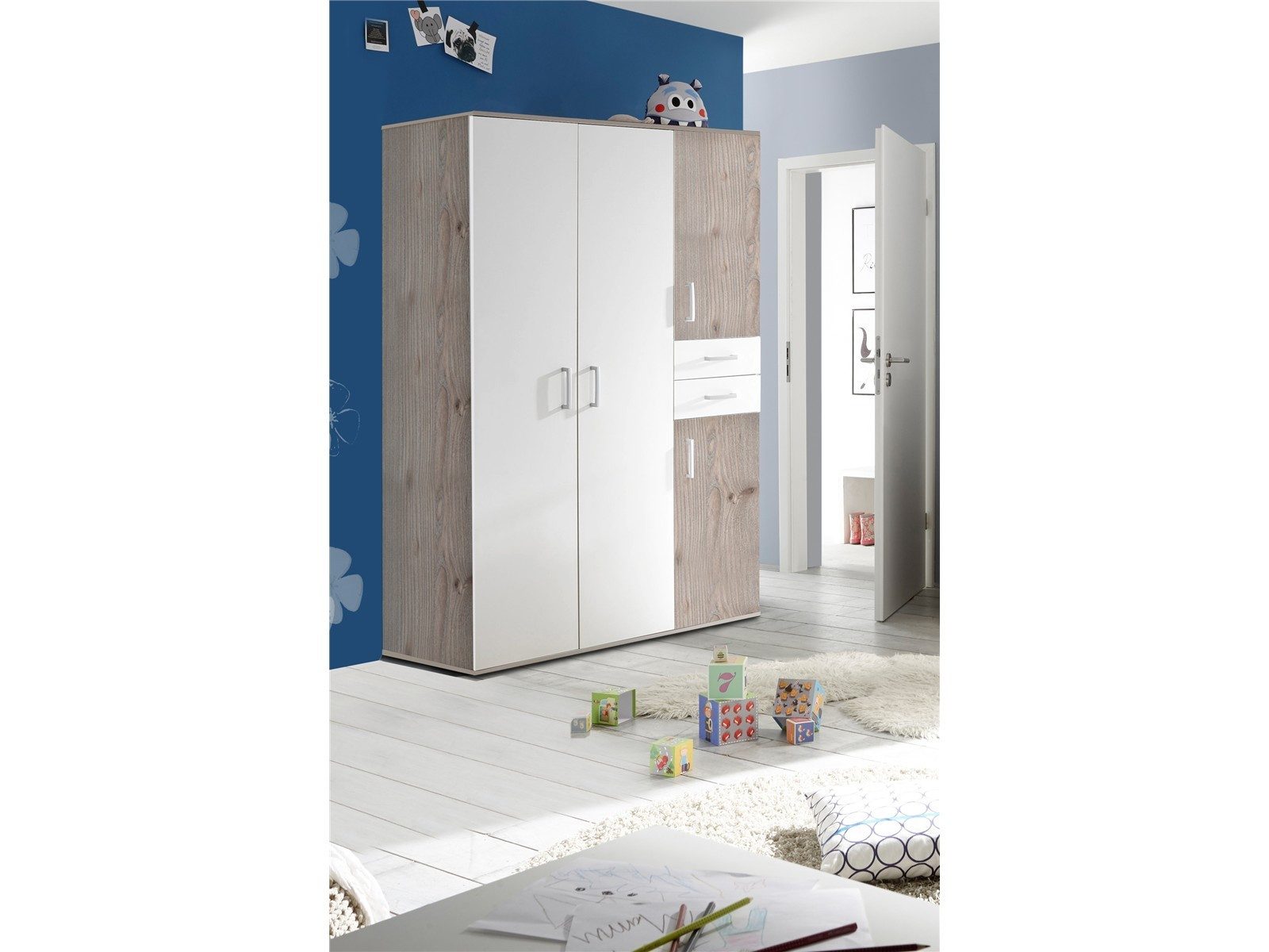 Storado Kleiderschrank Sienna 132×189×54cm, Kleiderschrank mit 4 Türen, Farbe wählbar 4 Türen und 2 Schubladen für großzügigen Stauraum