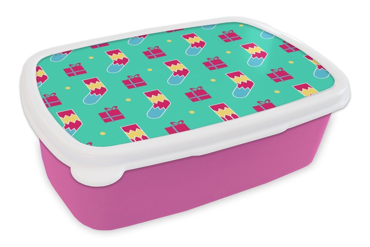 MuchoWow Lunchbox Socken - Geschenk - Schnittmuster, Kunststoff, (2-tlg), Brotbox für Erwachsene, Brotdose Kinder, Snackbox, Mädchen, Kunststoff rosa
