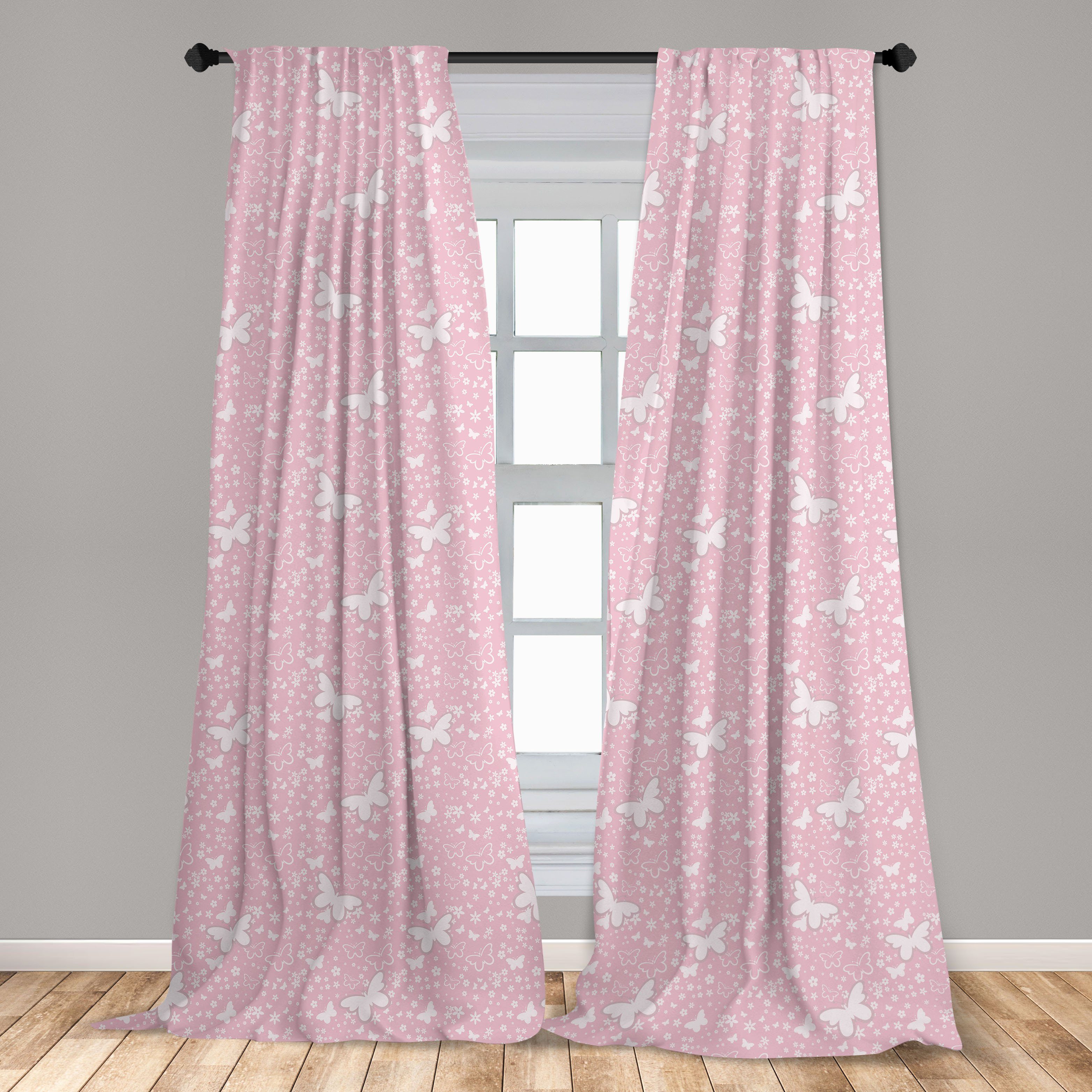 Vorhang Pink für Schmetterling Floral Soft Gardine Schlafzimmer Wohnzimmer Dekor, Microfaser, Abakuhaus,