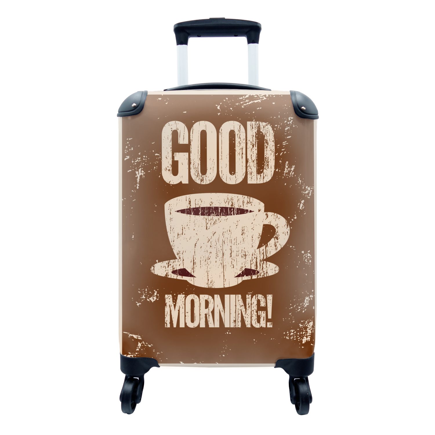 MuchoWow Handgepäckkoffer Kaffee - Sprichwörter - Guten Morgen! - Zitate - Jahrgang, 4 Rollen, Reisetasche mit rollen, Handgepäck für Ferien, Trolley, Reisekoffer