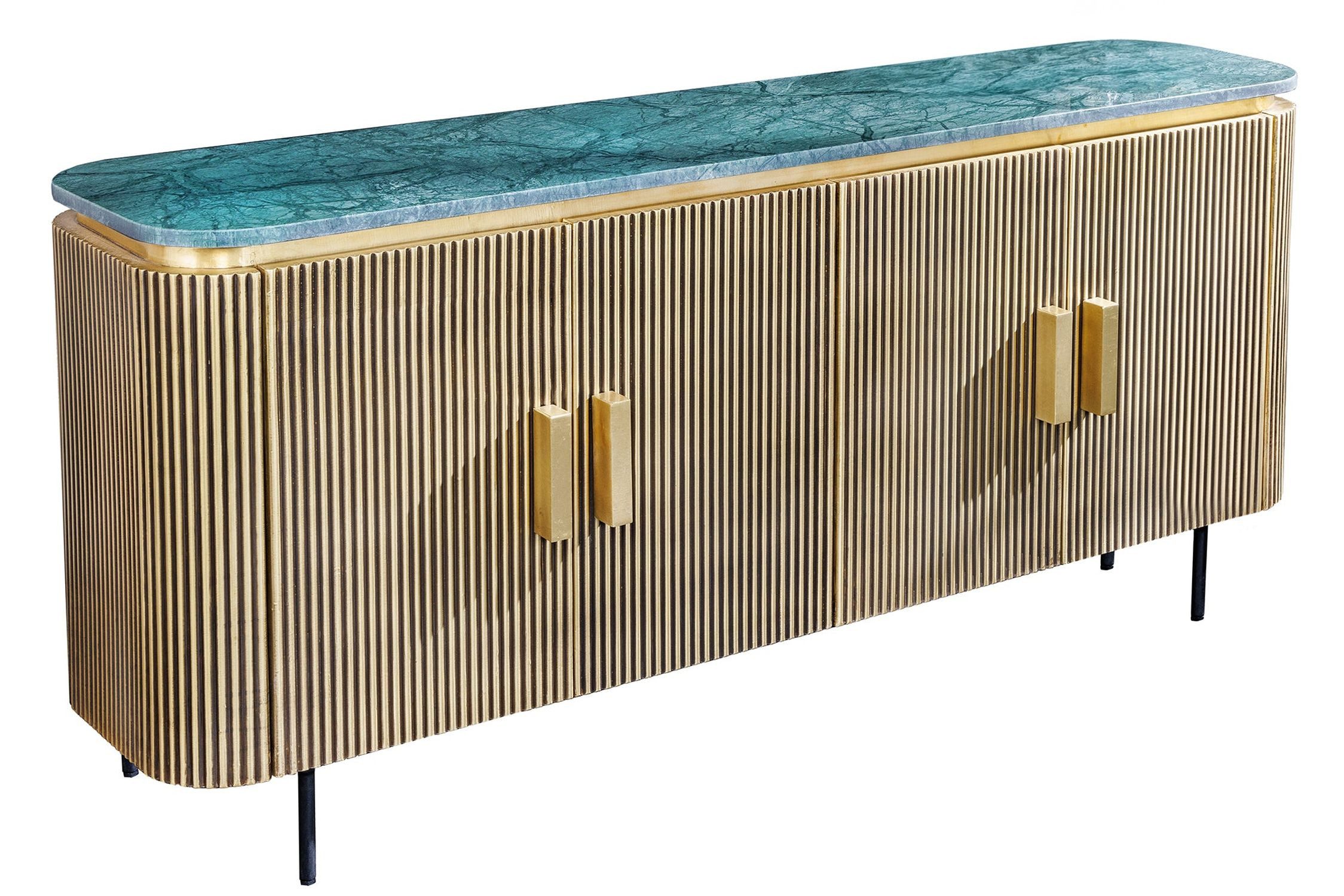 Licht-Erlebnisse Kommode DAVEN, Art Déco 160 x 79 cm Marmor Mangoholz Metall in Grün Messing