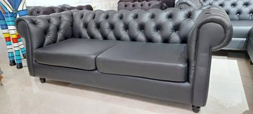 JVmoebel Chesterfield-Sofa Chesterfield Designer Sofa 3 Sitzer Couch Schwarz Polyester Sofort, Made in Europe