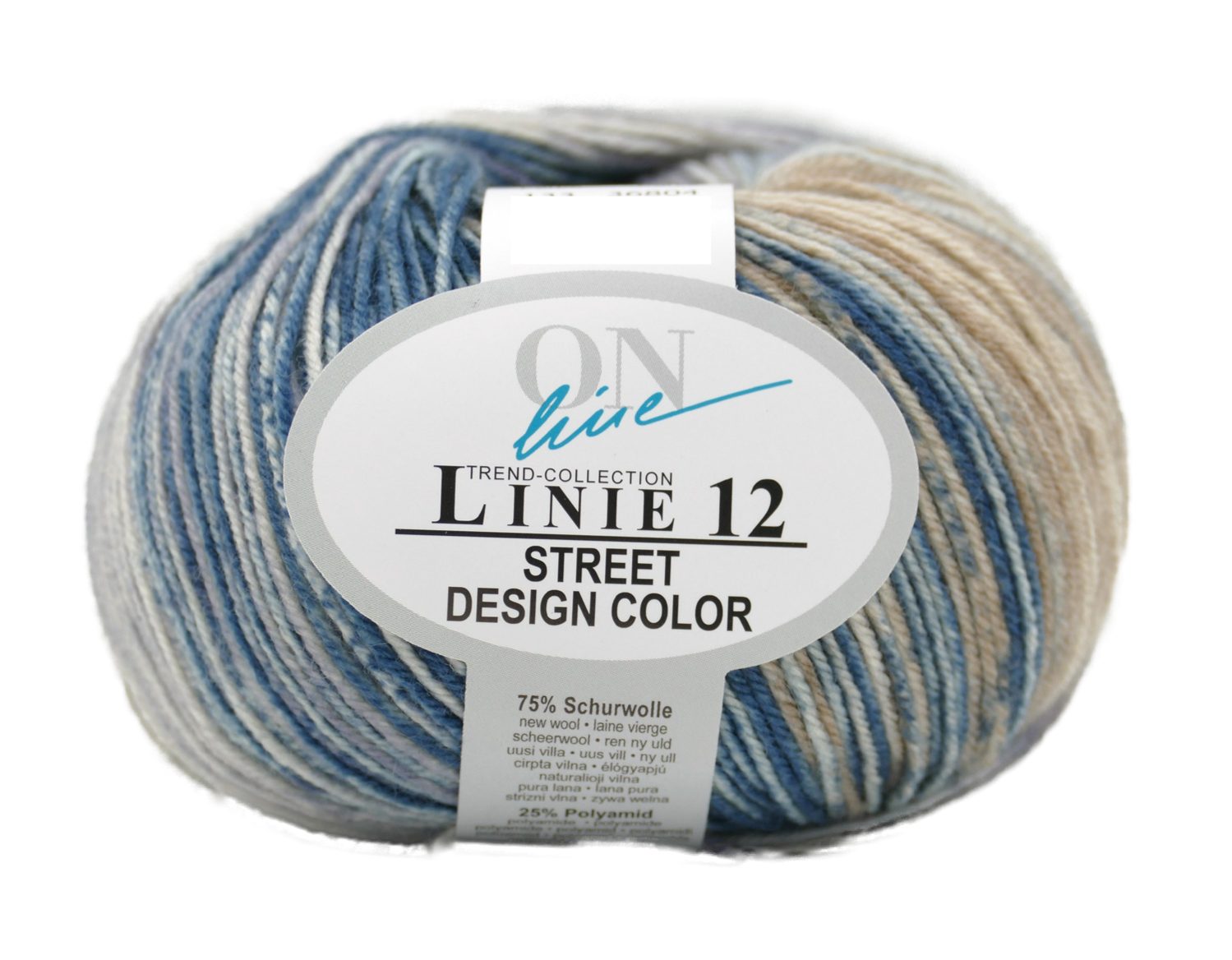 Online Garne Linie 12 Street Design Color, Merinowolle mit Farbverlauf Häkelwolle, 210 m (Handstrickgarn, Wolle zum stricken und häkeln), 75% Schurwolle, 25% Polyamid