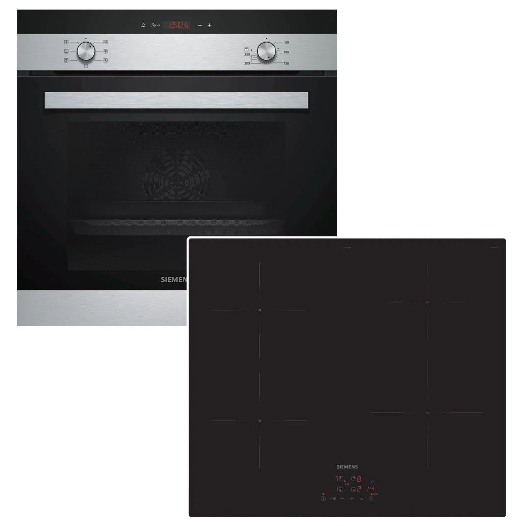 SIEMENS Backofen-Set Einbaubackofen 3D-Heißluft + Induktionskochfeld Booster TouchControl