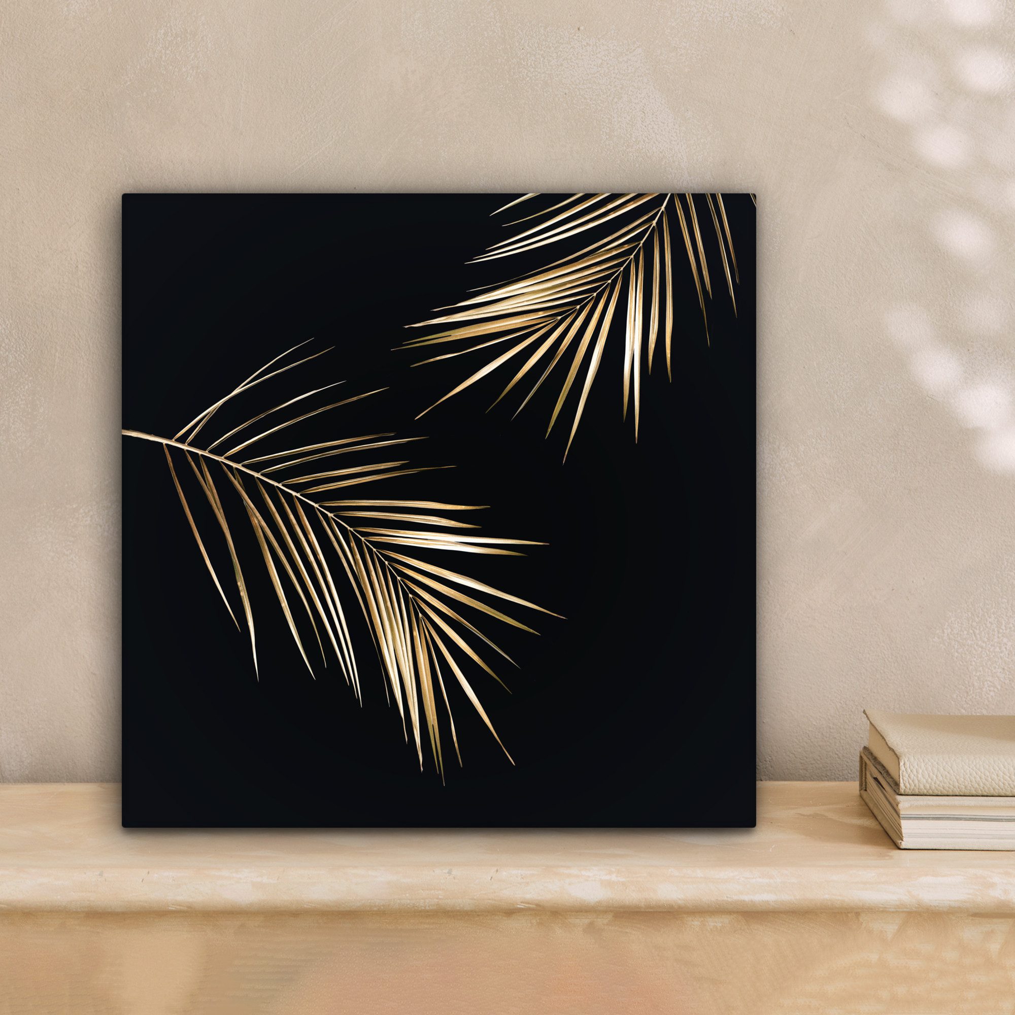 OneMillionCanvasses® Leinwandbild Blätter - Pflanzen - Gold - Schwarz - Lux günstig online kaufen