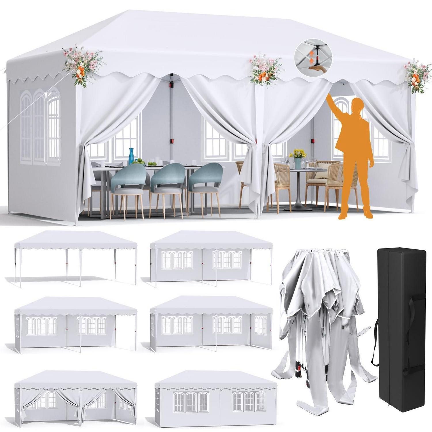 LuxusKollektion Faltpavillon Pavillon 3x6 Weiß 6 Seitenteile