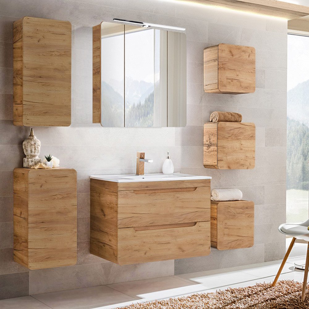 Lomadox Badmöbel-Set LUTON-56-CRAFT, (Spar-Set, 7-St), mit Keramik-Waschtis günstig online kaufen