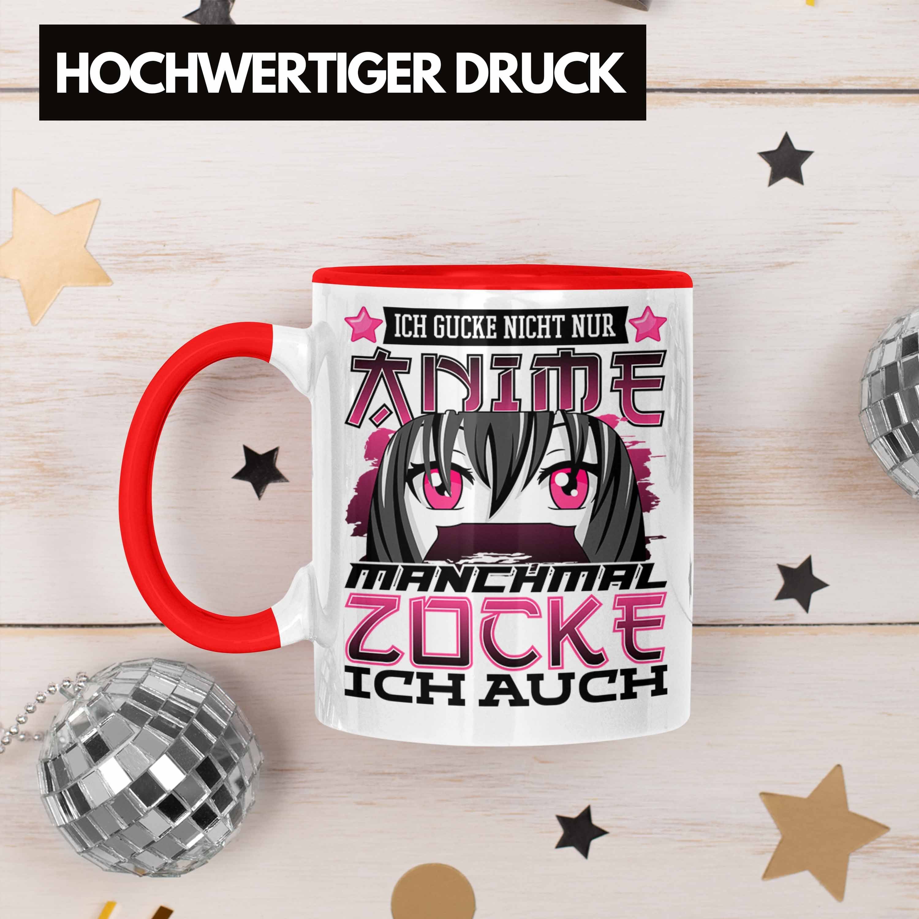 Trendation Anime Geschenk Mädchen Tasse Spruch und Tasse Rot Zocken Gamergirl Anime-Fans