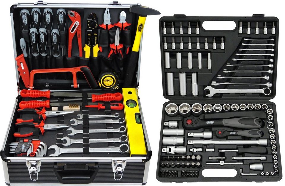 FAMEX Werkzeugset 741-46 Werkzeugkoffer gefüllt mit Werkzeug Set,  (Werkzeugkasten, 215-St), abschließbar