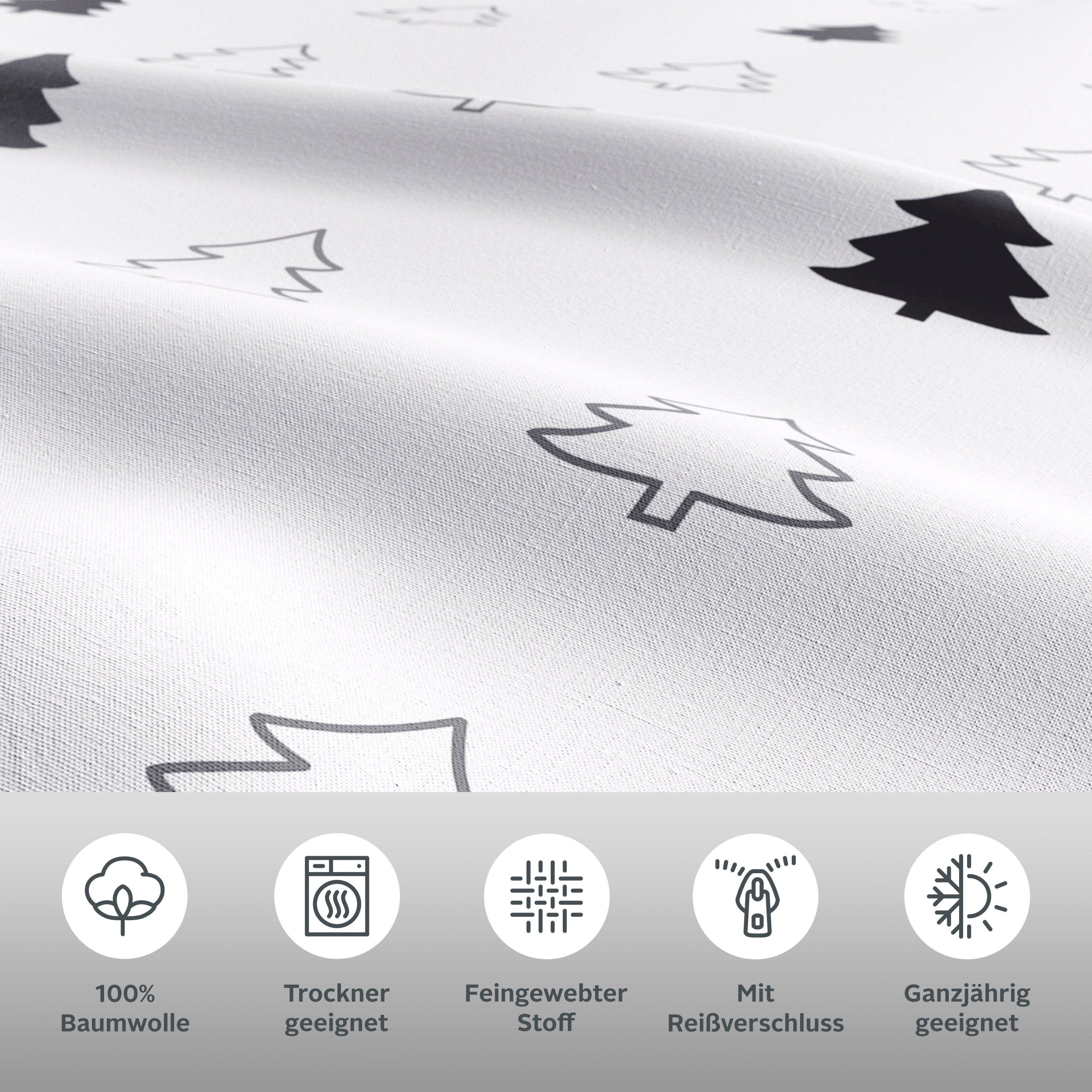 OTTO home Wendebettwäsche JULIE, Renforcé, 2 teilig, Bettwäsche mit Tannenbäumen, Baumwolle, Winter, ab 135x200