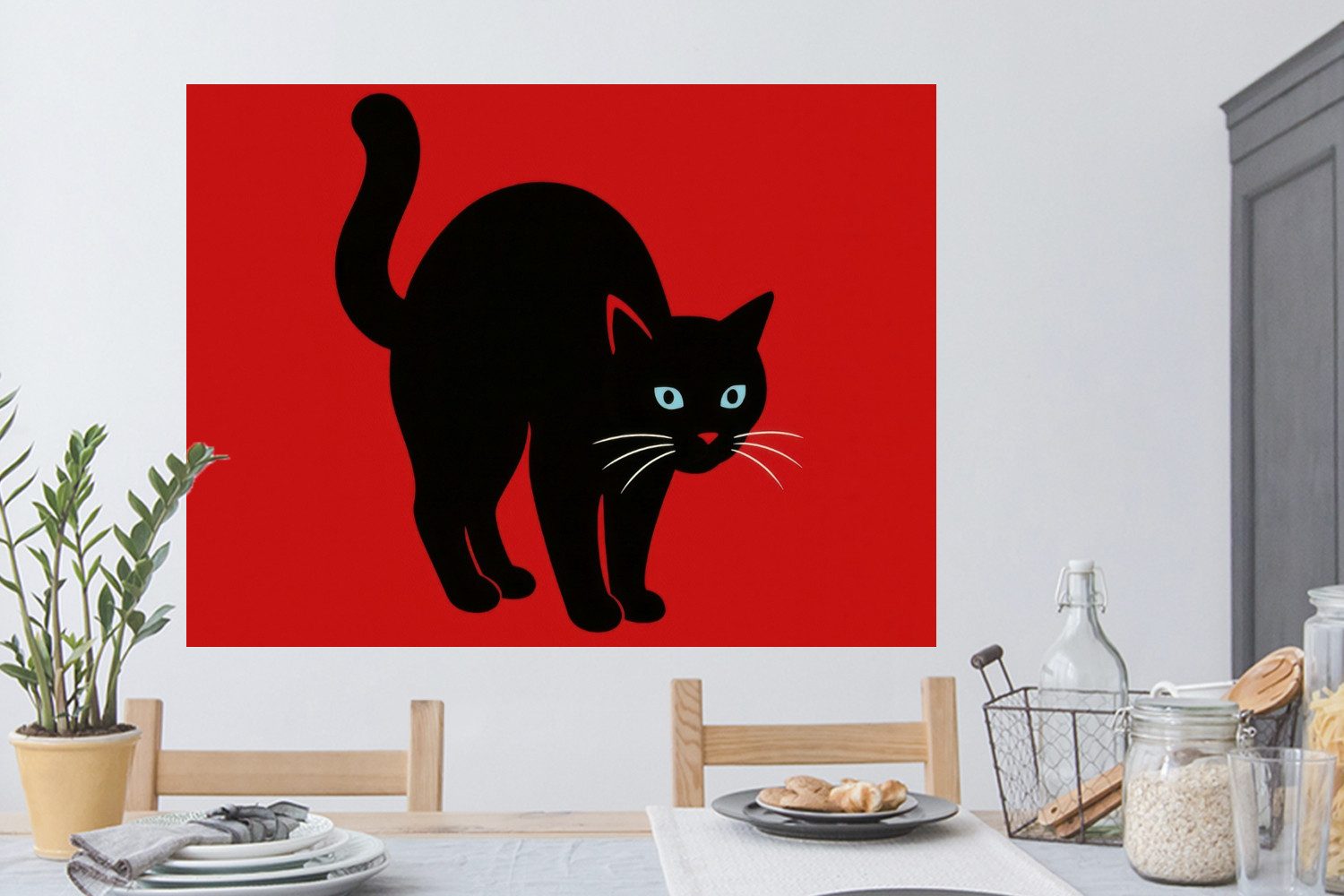 MuchoWow Wandsticker Katze - Schwarz - Schwanz (1 St), Wanddeko, Aufkleber, Wandtattoo, 120x90 cm