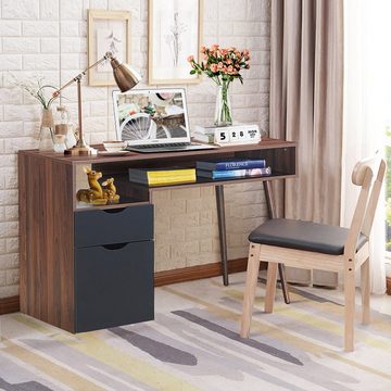 COSTWAY Schreibtisch, mit Schublade, offenem Fach & Schrank, 120x55x78cm