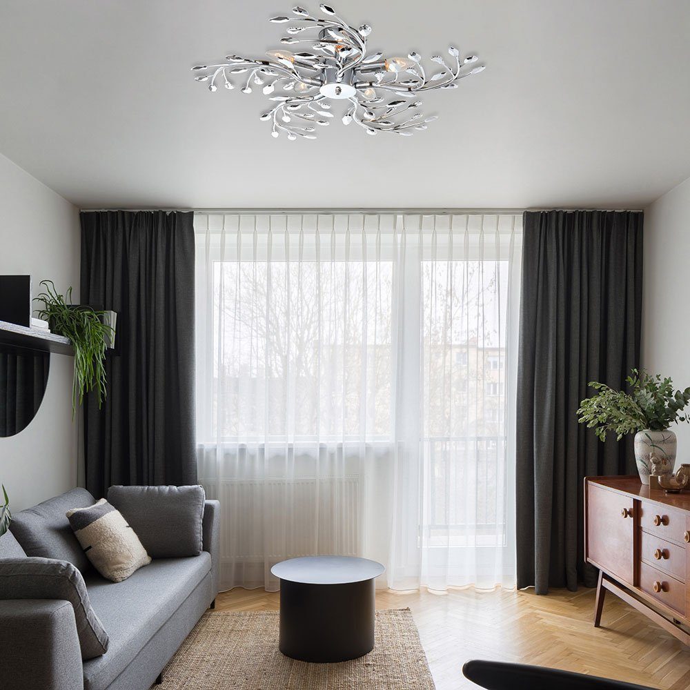Deckenleuchte, Wohn- inklusive, Globo Blätter Beleuchtung nicht Decken Lampe Leuchtmittel Chrom Blüten Design Leuchte