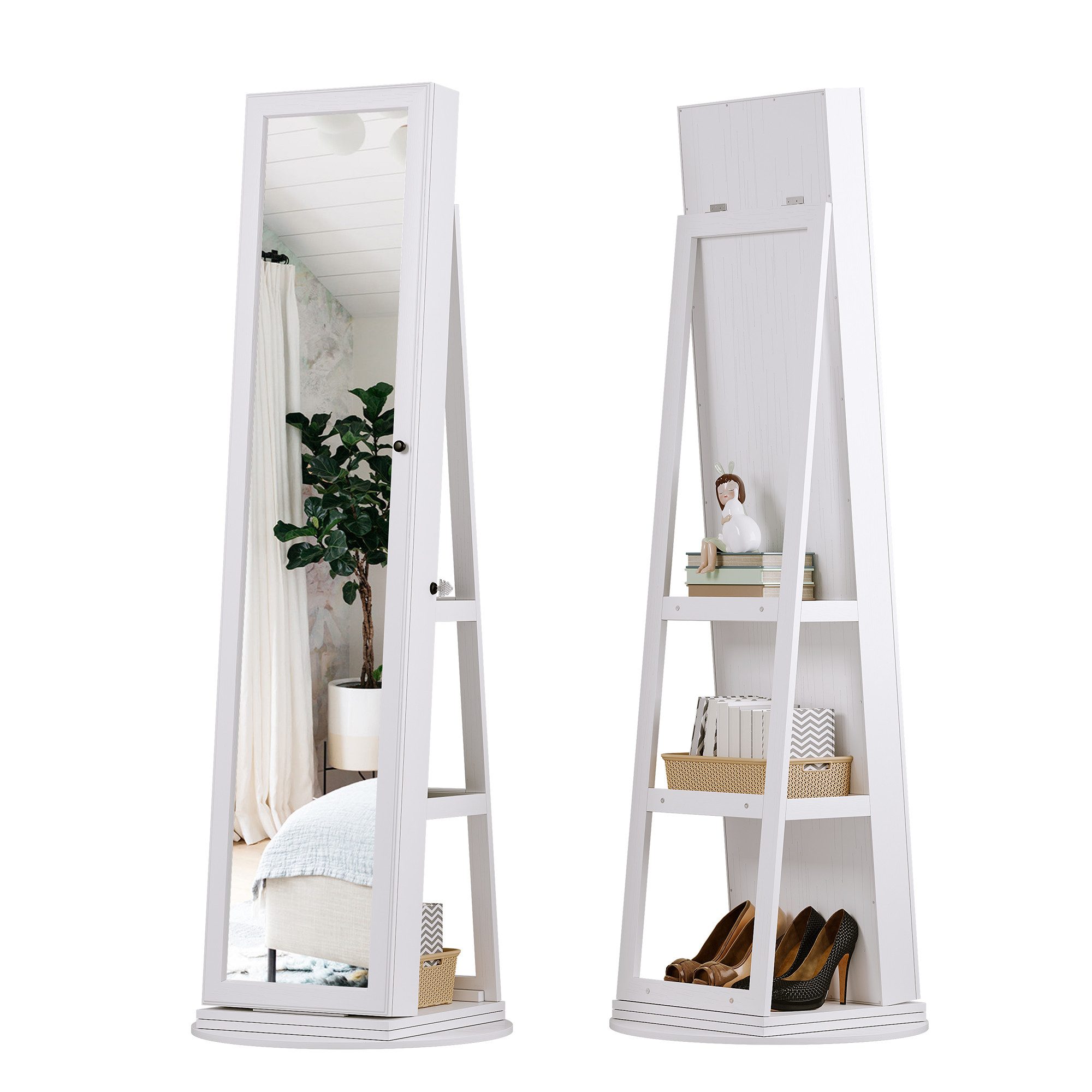 Schmuckschrank 160 cm abschließbarer LED-Spiegelschrank, 360° drehbar, mehrere Fächer