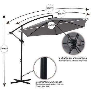 Melko Sonnenschirm Ampelschirm Sonnenschirm Kurbelschirm Ø 300 LED in Beige oder Grau, Stück, LED Beleuchtung