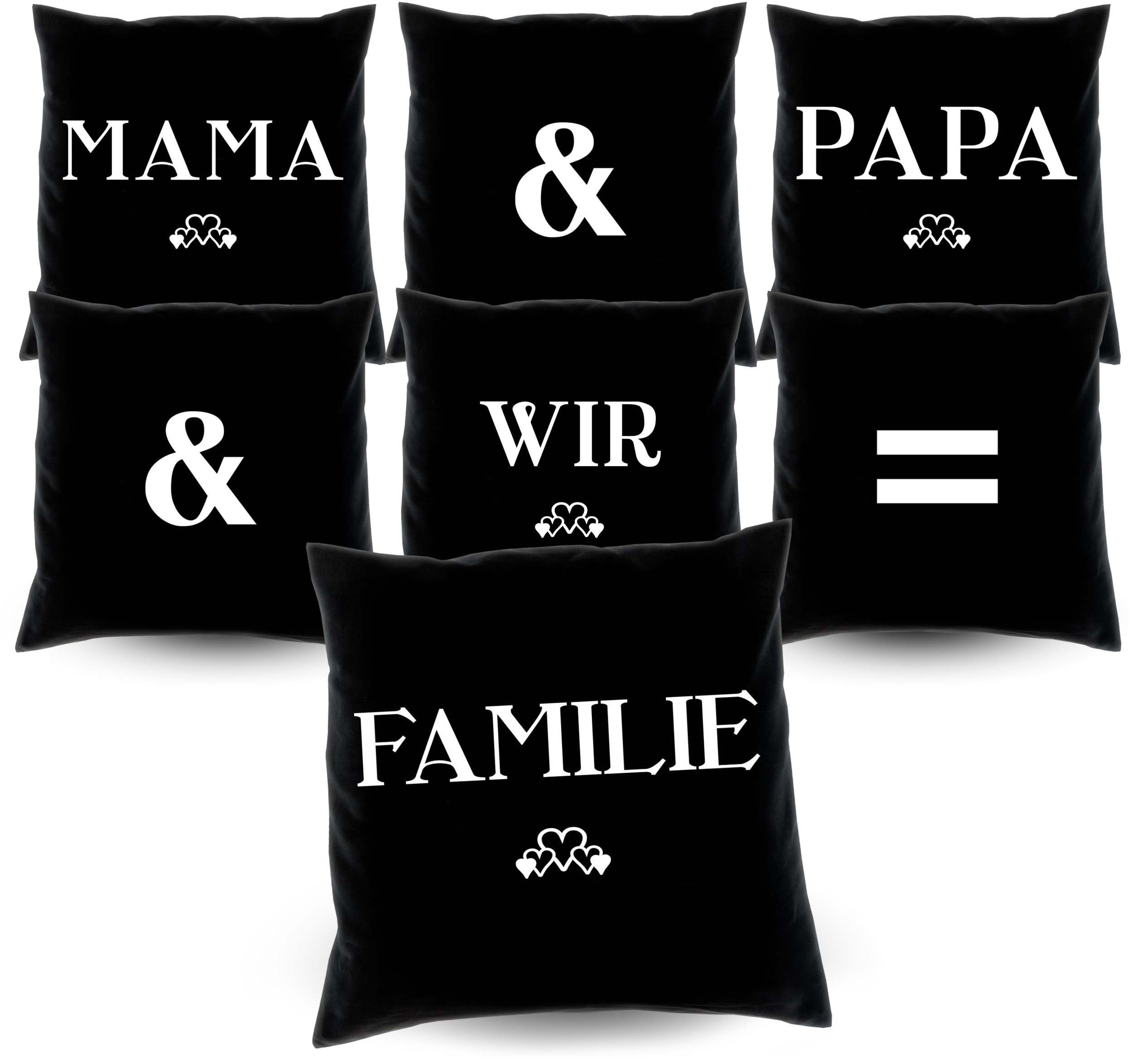 Soreso® Dekokissen 7 Kissen Mama & Papa & wir = Familie Eltern Weihnachtsgeschenke, Kissen-Set