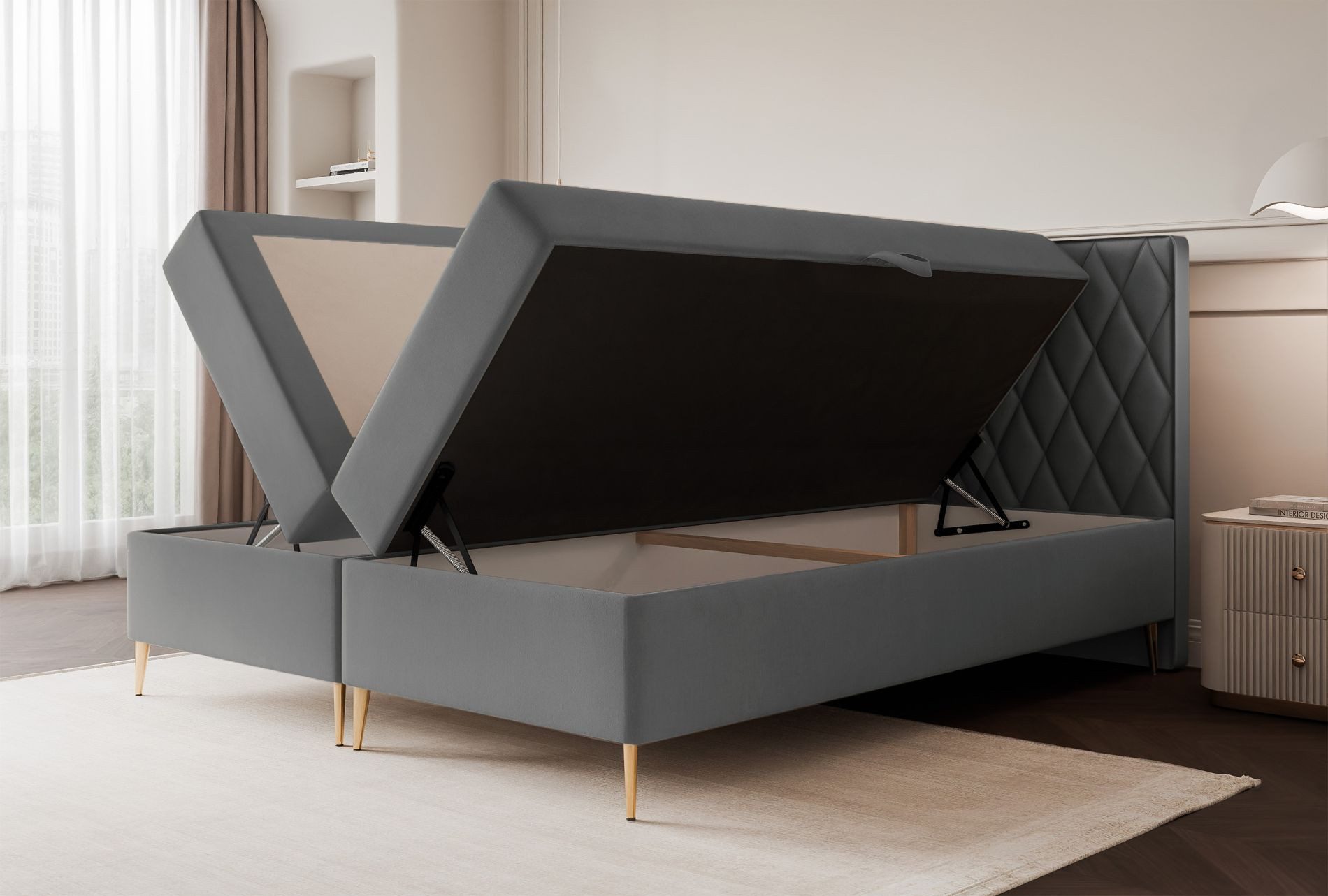 Selsey Boxbett CARESSO, mit Matratze, Topper, 2 Bettkästen und wasserfestem Veloursbezug