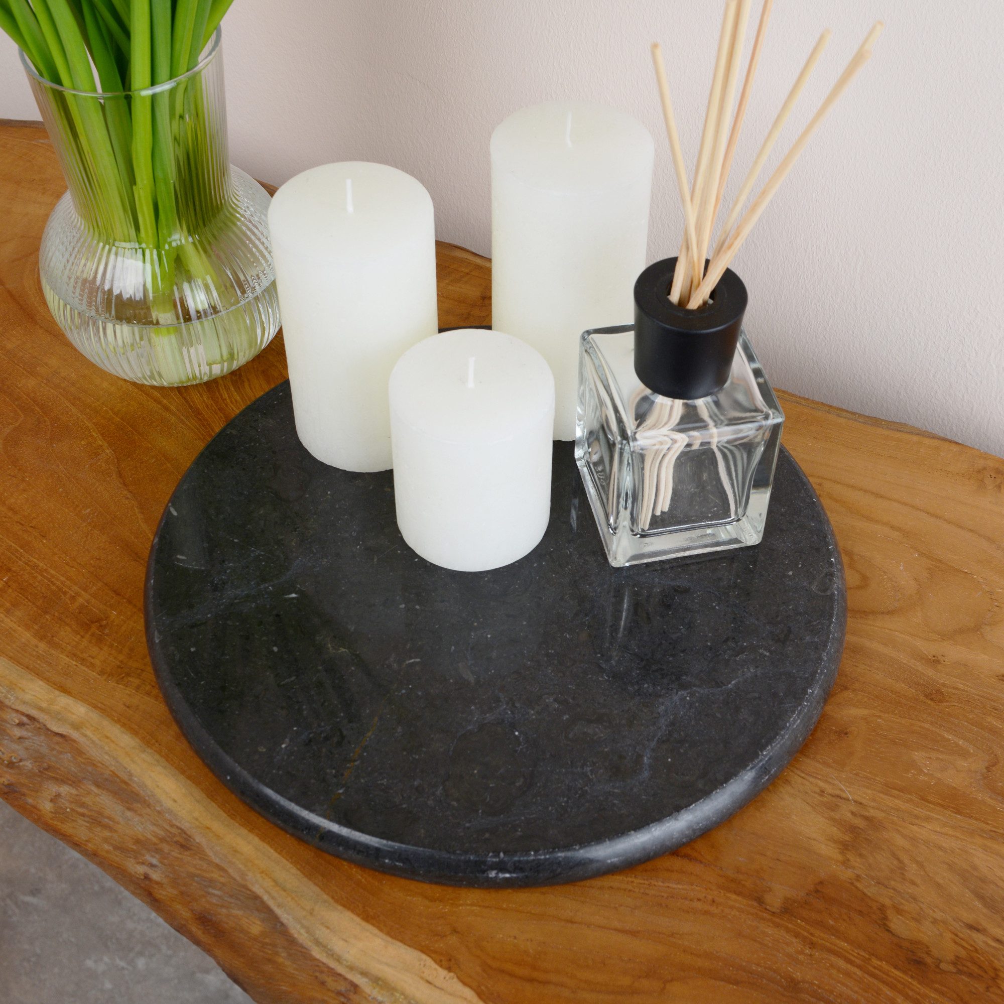 wohnfreuden Dekoschale Marmor Tablett 30 cm anthrazit rund, 32989