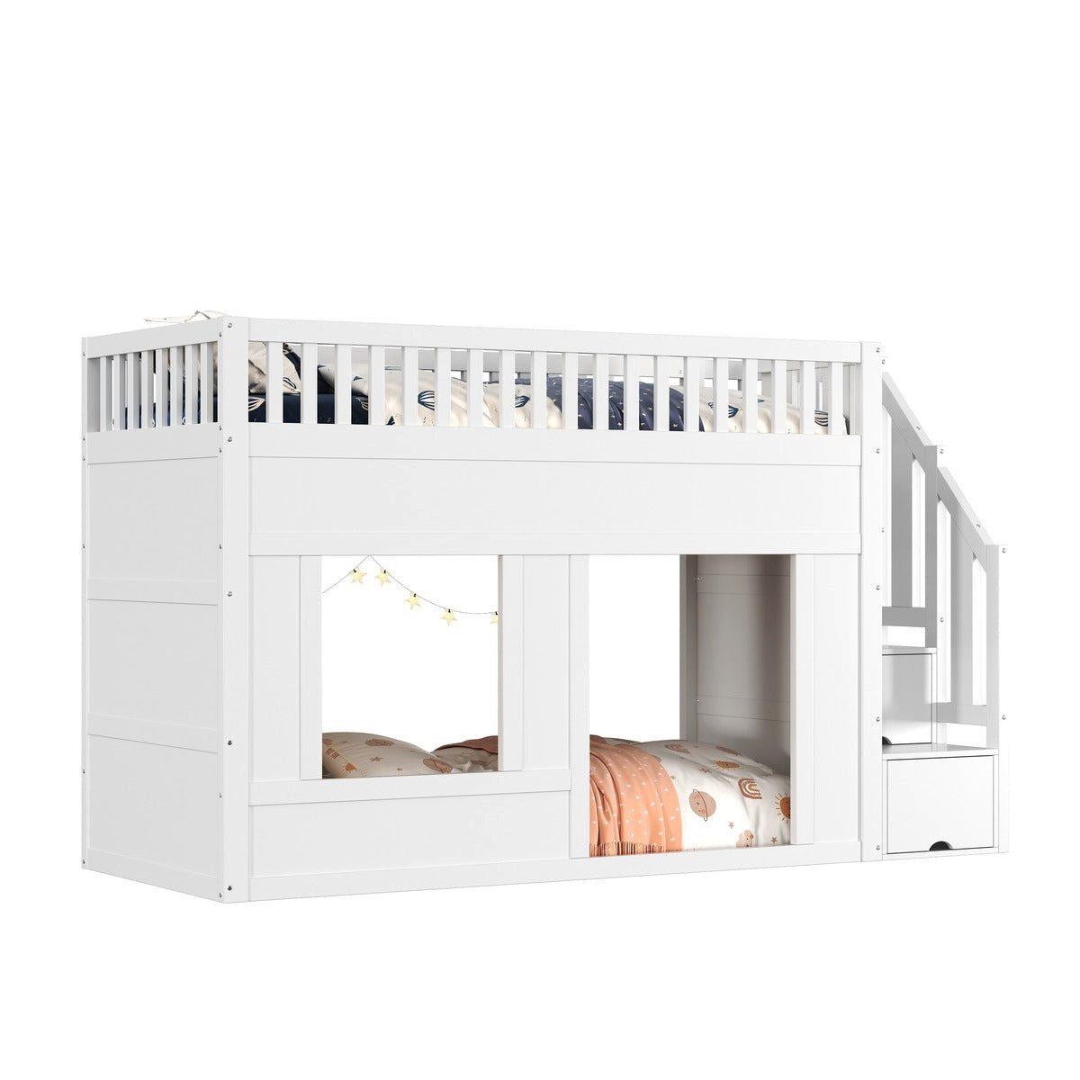 Etagenbett Etagenbett, 90x200 cm, in Weiss, aus Massivholz