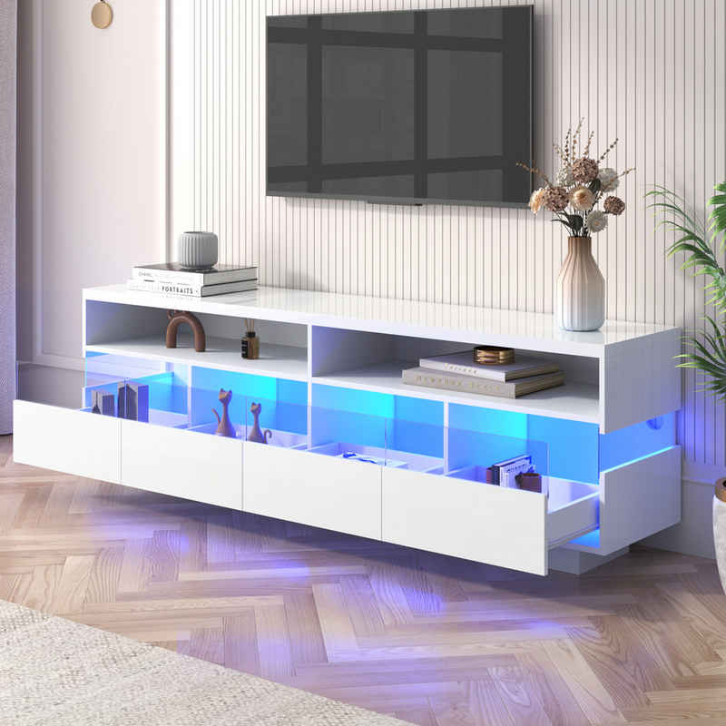 Ulife TV-Schrank Hochglanz-TV-Schranktisch, lowboard mit LED-Beleuchtung zwei Fächer und vier große Schubladen, viel Stauraum, 173,5x55x38 cm