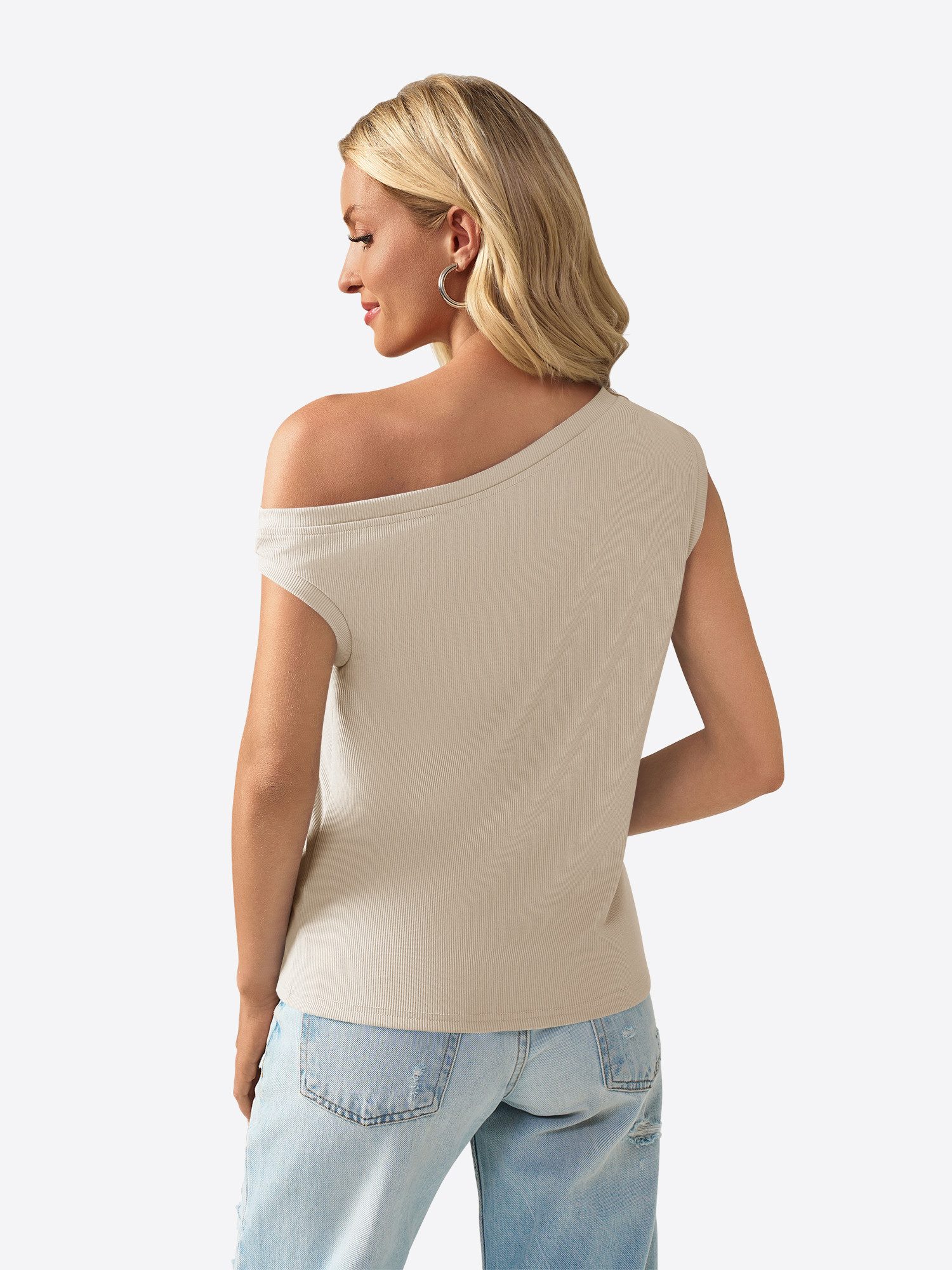 Imily Bela Tanktop Damen Sommerliche Rippstricktops mit One-Shoulder (Packung, 1-tlg., 1per-Pack) einfarbig