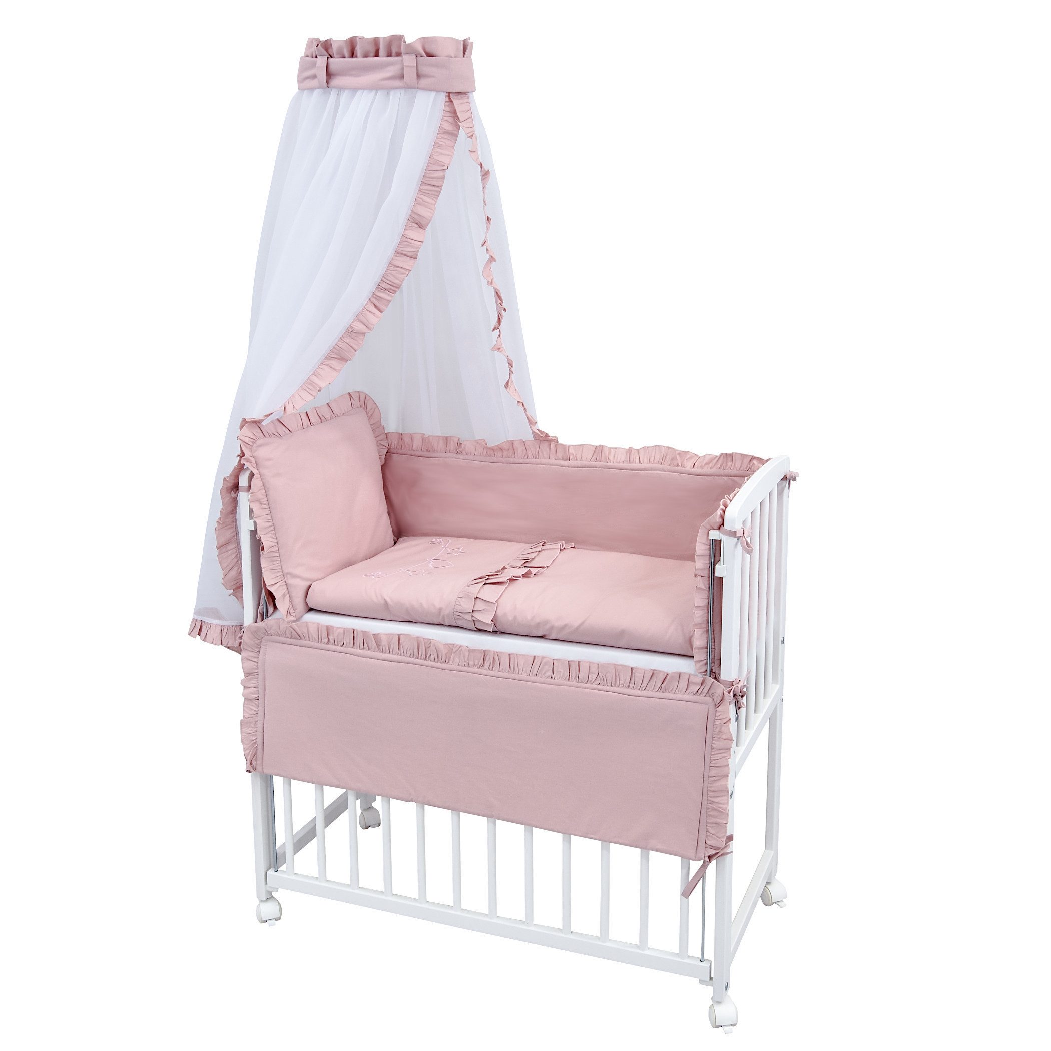 Baby-Delux Beistellbett Babybett Royal Rosa Rüsche, Stillbett 90x40 weiß hö günstig online kaufen