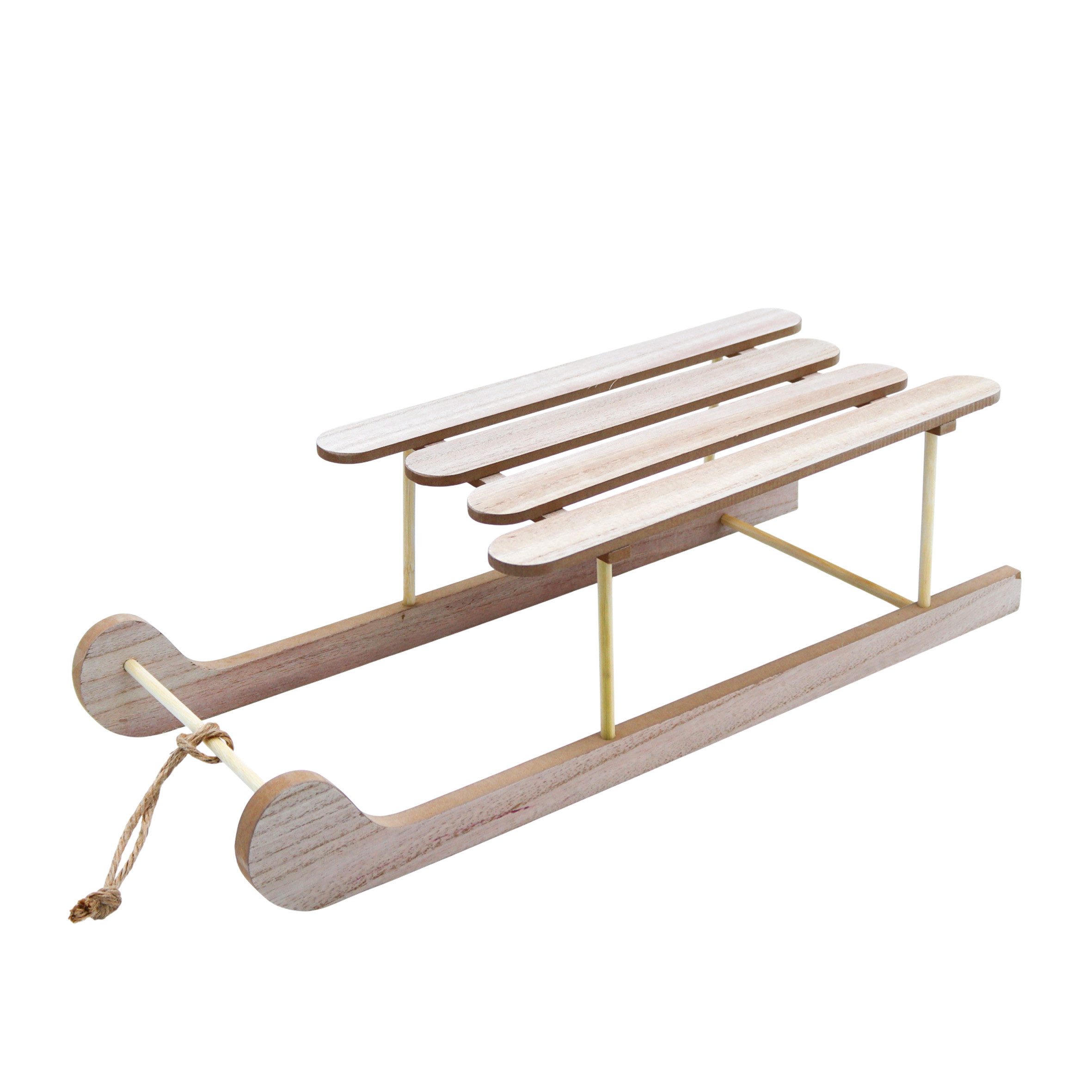 Spetebo Dekofigur Holz Dekoschlitten natur mit Seil - 50 cm x 19 cm (Anzahl, 1 St., Set), mit Naturkordel versehen