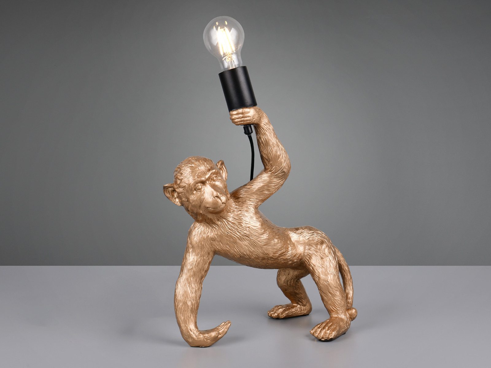 Reality Leuchten LED Nachttischlampe, Dimmfunktion, LED wechselbar, warmweiß, groß-e Tischlampe ausgefallen-e besondere Affenlampe Gold, H: 42cm
