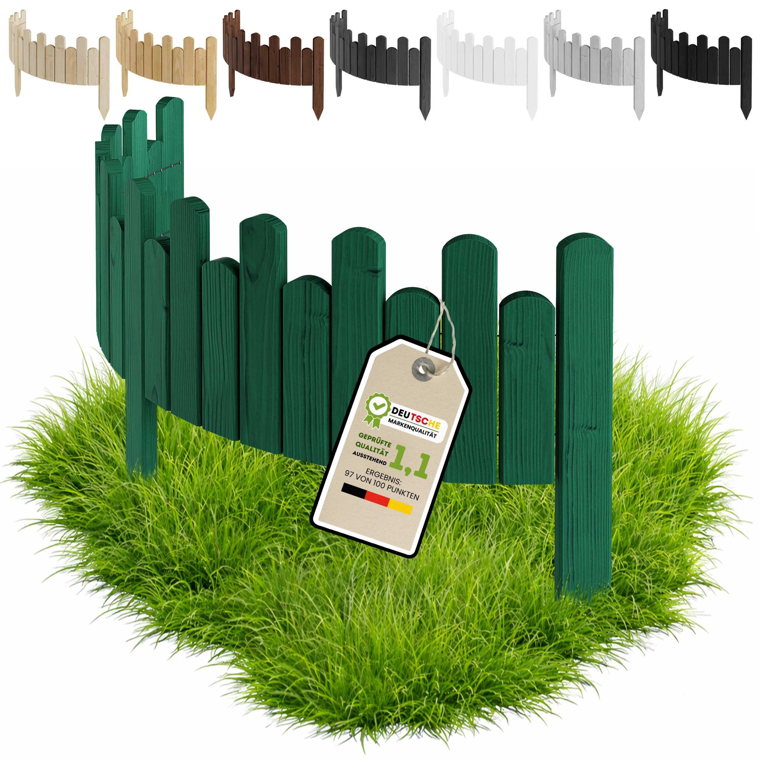 Floranica Palisade Beeteinfassung Rasenkante Flexible Holzzaun Gartenzaun Palisade, LxH: 100x15 cm, Grün, Rasenkante, Begrenzung von Blumenbeeten, Kräutergarten und Gartenwegen