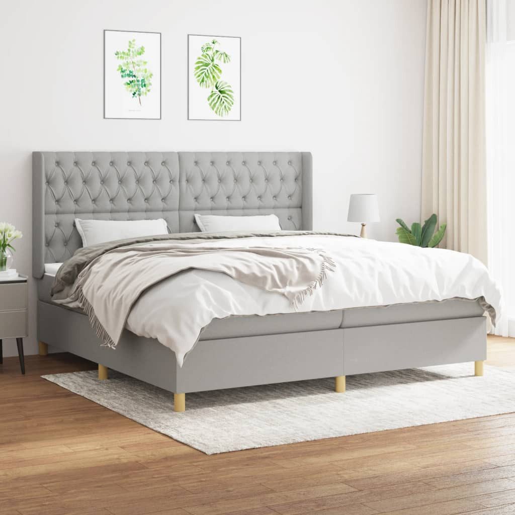 vidaXL Boxspringbett Boxspringbett mit Matratze Hellgrau 200x200 cm Stoff B günstig online kaufen