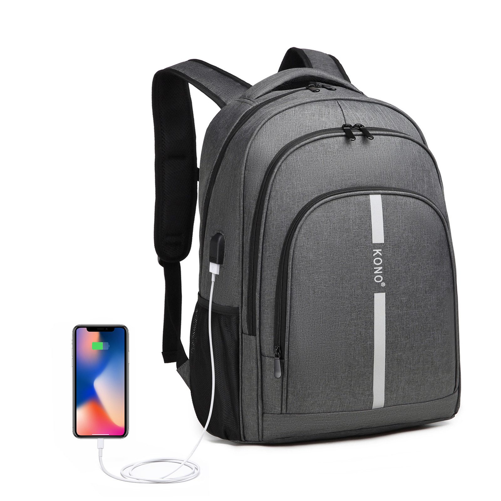 KONO Tagesrucksack Laptop-Rucksack für Business, Computer-Rucksack mit USB-Ladeanschluss