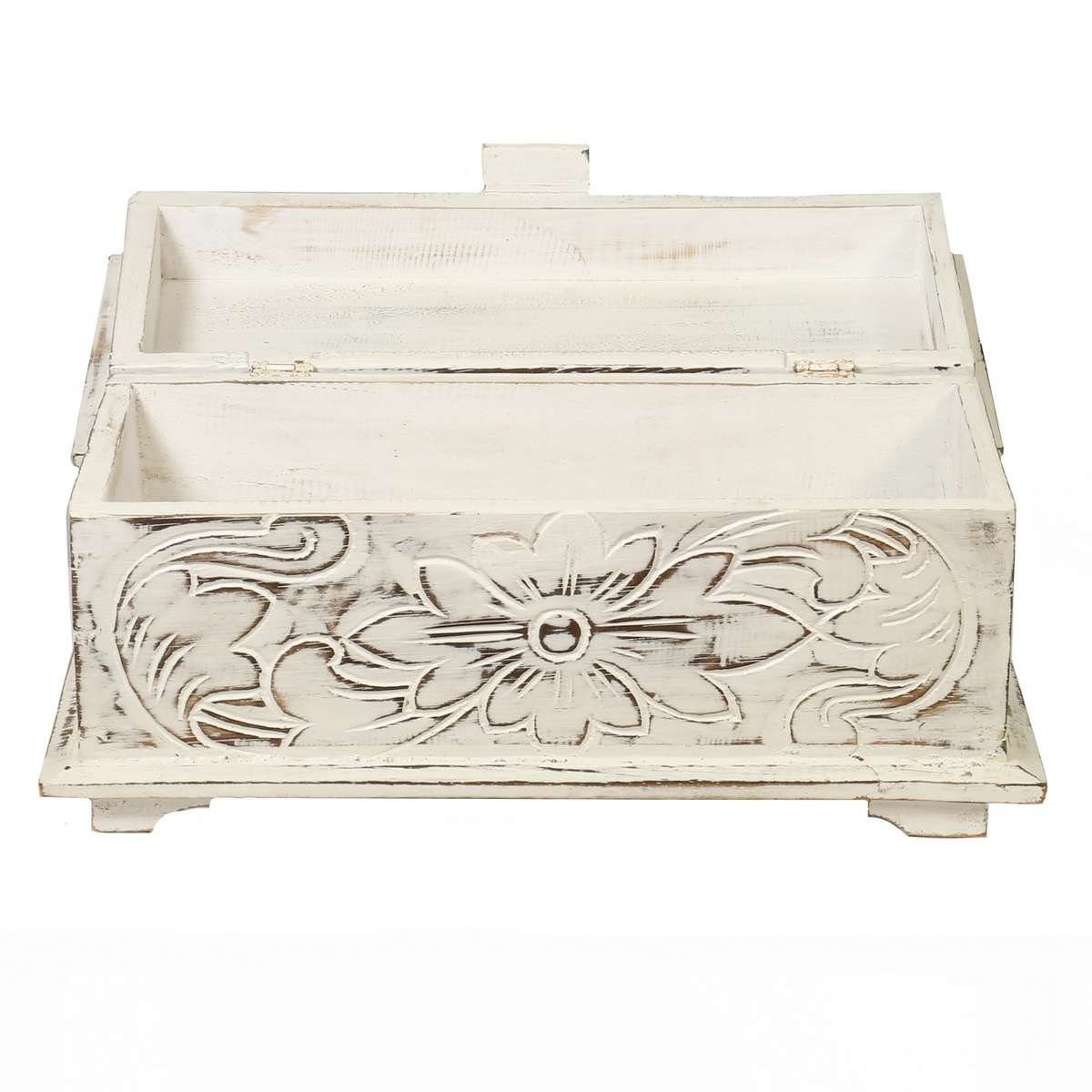 Oriental Galerie Truhe Weiße Truhe im traditionelle in Blumen 40 Ursprungsland Herstellung cm, Handarbeit Klein
