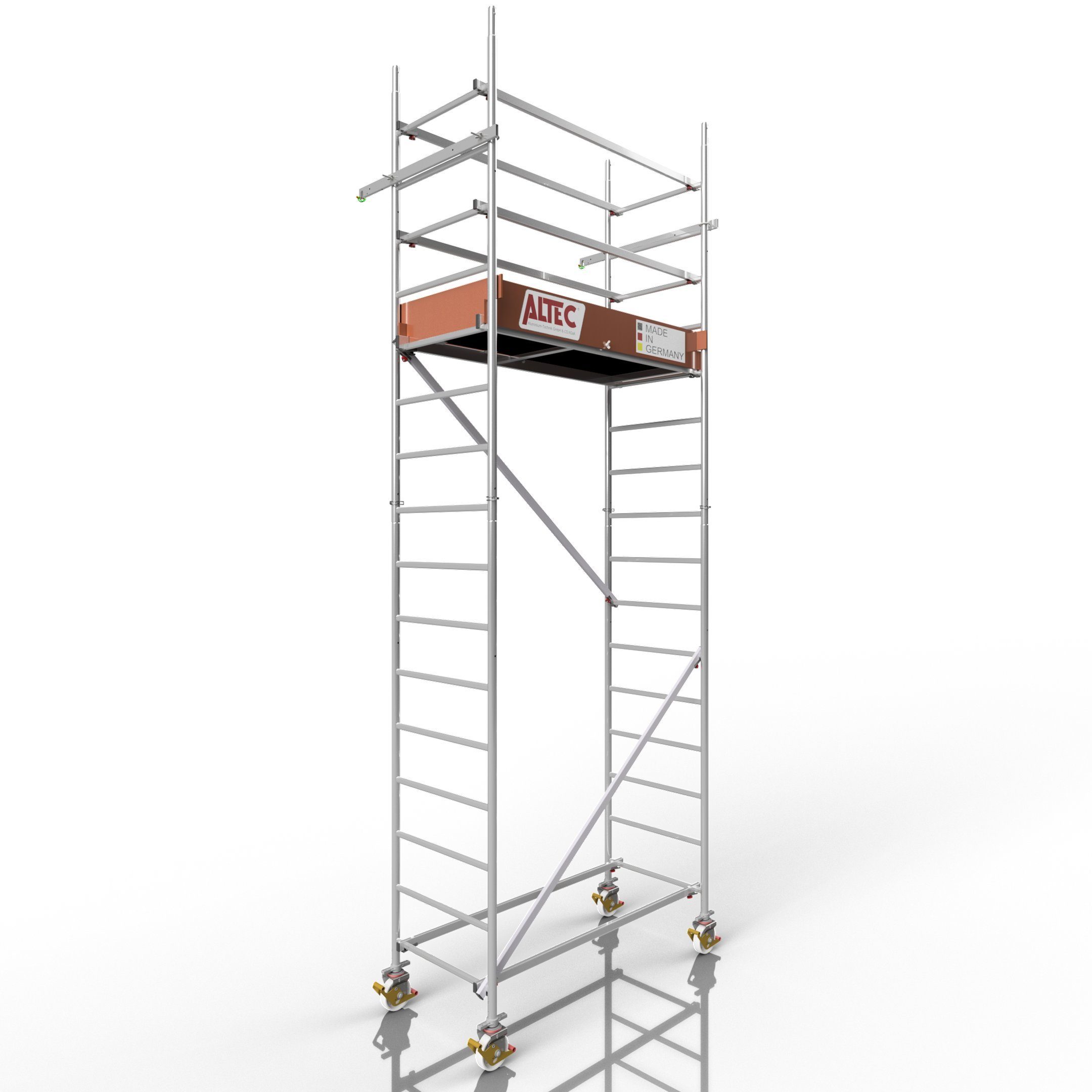 ALTEC Aluminium Fahrgerüst Rollfix 2.0 mit Ø150mm Rollen & Wandanker, Made in Germany, maximale Arbeitshöhe 10 Meter