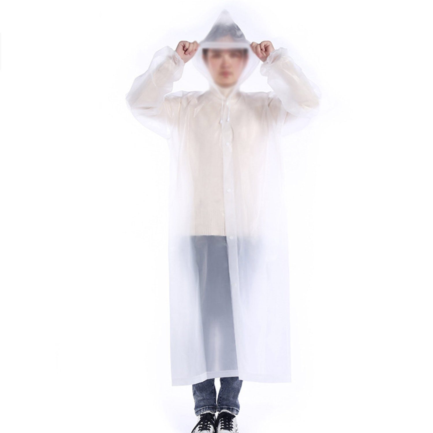 MAGICSHE Regenjacke 2 Stück Regenponcho Regenmantel Transparent mit Kapuze Weiß