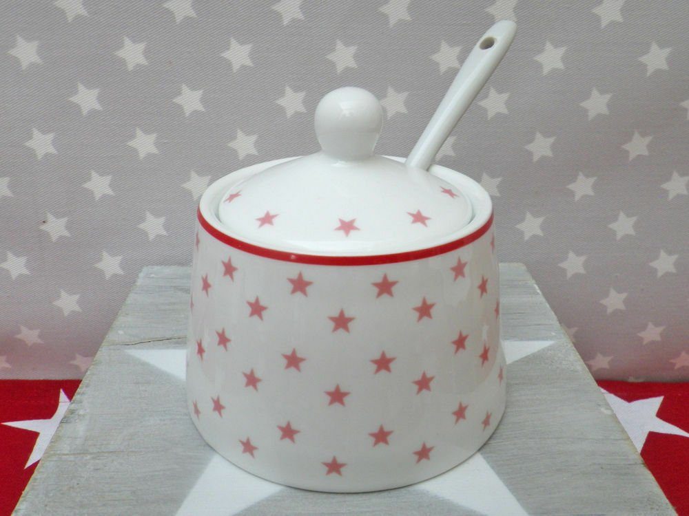 Zuckerdose Krasilnikoff Zuckerdose STERNE Rosa auf Weiß Porzellan