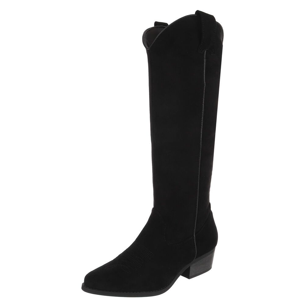 Ital-Design Damen Kniestiefel Western-Optik Blockabsatz Westernstiefel (92078631) Blockabsatz Stiefel in Schwarz