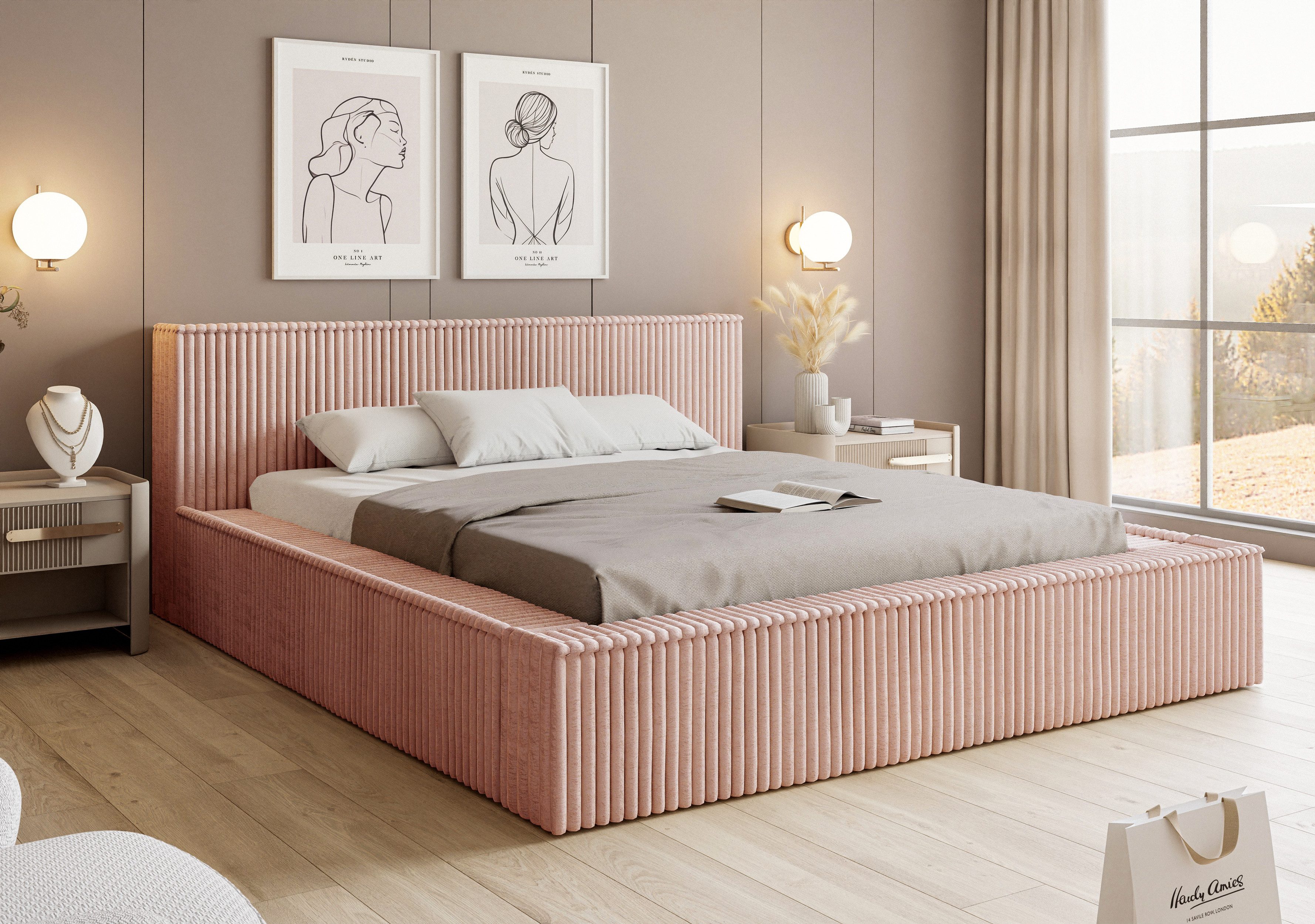 yourhouse24 Polsterbett Tufalo Cord mit Bettkasten (2 Bettseiten), Hausbett, mit gepolstertem Kopfteil, in 5 Größen und 9 Farben