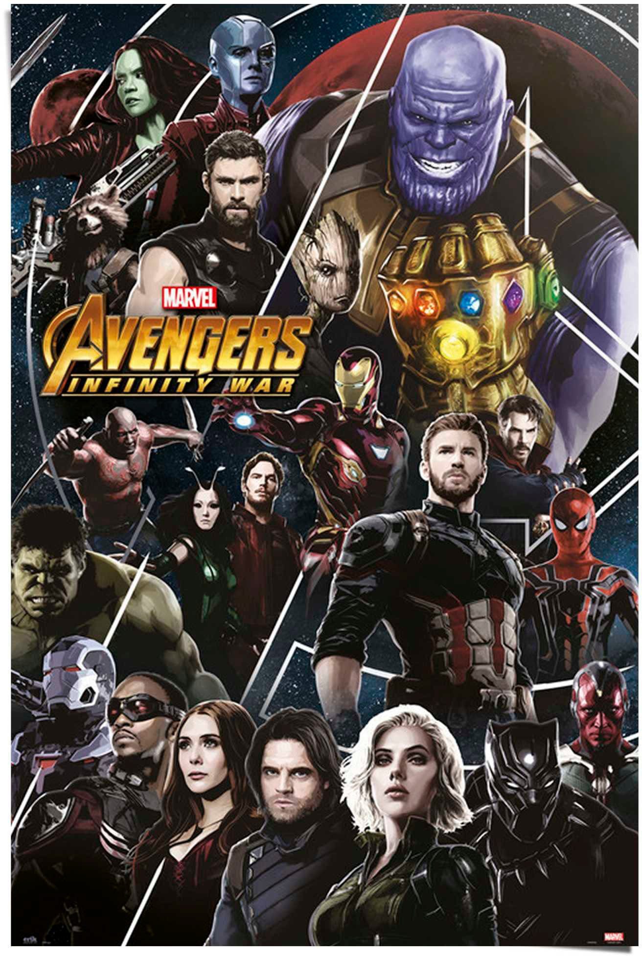 Reinders! Poster Marvel Avengers - Infinity War, Das Poster wird gerollt  cellophaniert und sicher verpackt an Sie versendet