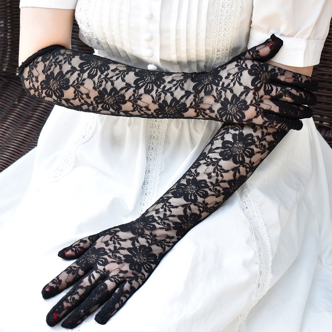 DÖRÖY Abendhandschuhe Braut lange schwarze Spitze Handschuhe, Kleid Handschuhe Zubehör