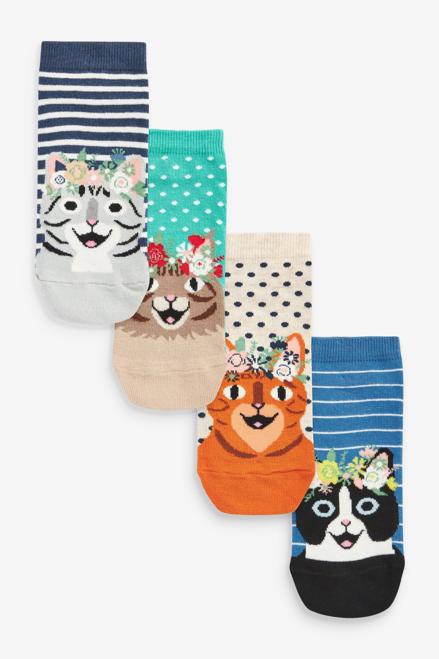 Next Sneakersocken Katze, 4er-Pack mit Sneaker-Socken (1-Paar) gekrönter