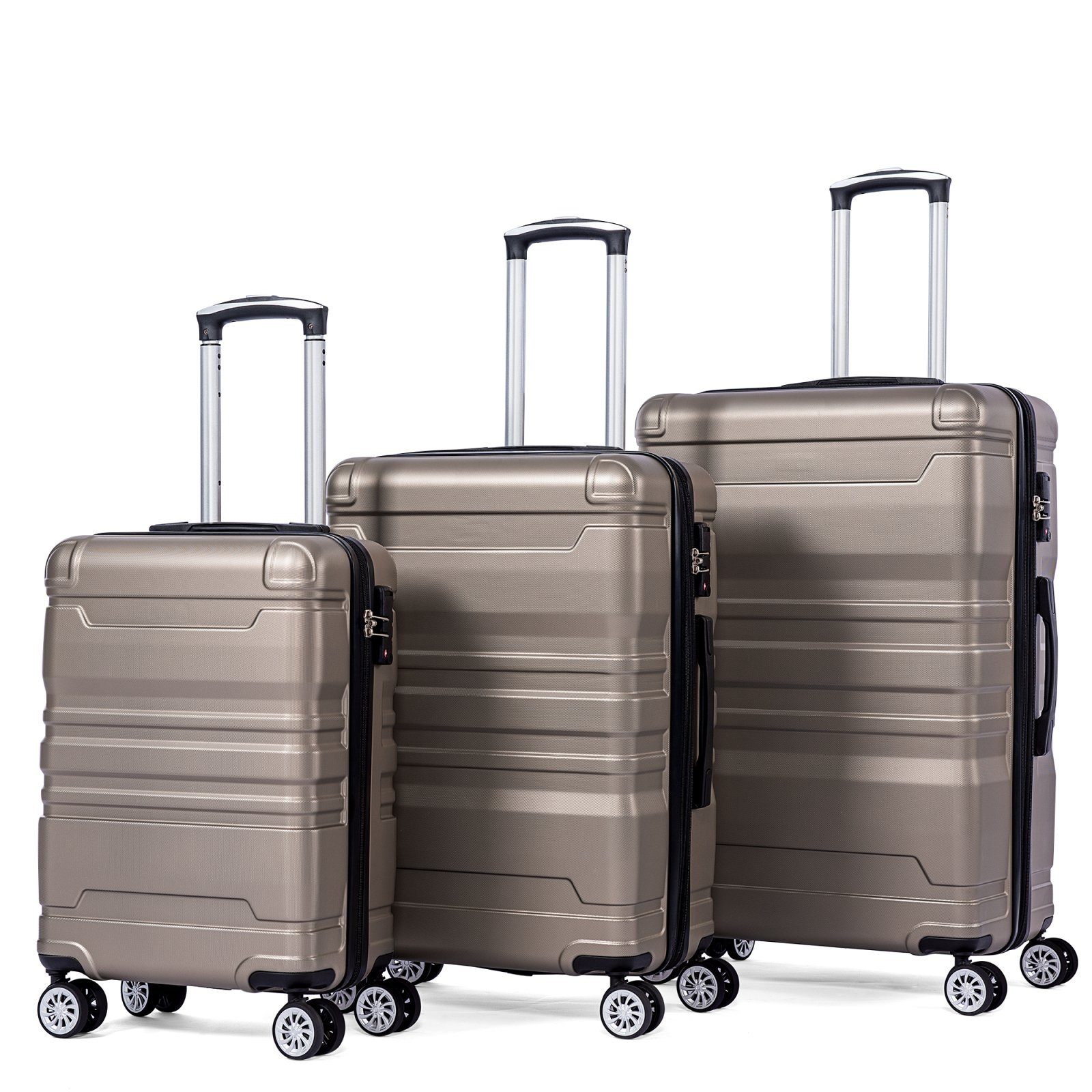 SEEZSSA Trolleyset Koffer Hochwertiges 3-teiliges Koffer-Set Hartschalen-Handgepäck, mit TSA-Schloss und Universalrad Gold