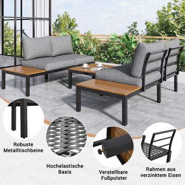 BlingBin Gartenlounge-Set wetterfest Lounge Set, (5-tlg., Stoffbezug kann die Rückseite des Stuhls abdecken), Akazienholz Tischplatte, Verzinkter Stahlrahmen