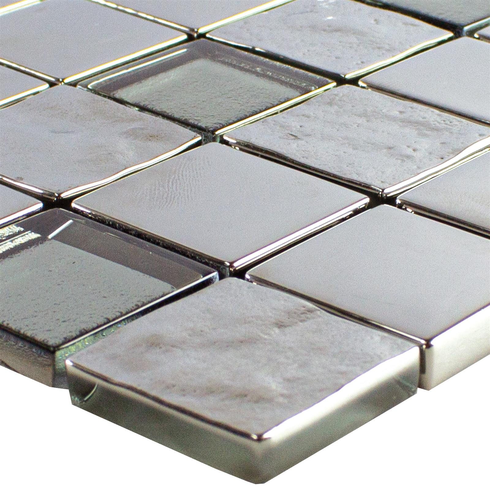 Mosafil Mosaikfliesen Glasmosaik Fliesen Midland, Glas 30.000x30.000, silber, Verlegefertig auf ein Netz geklebt