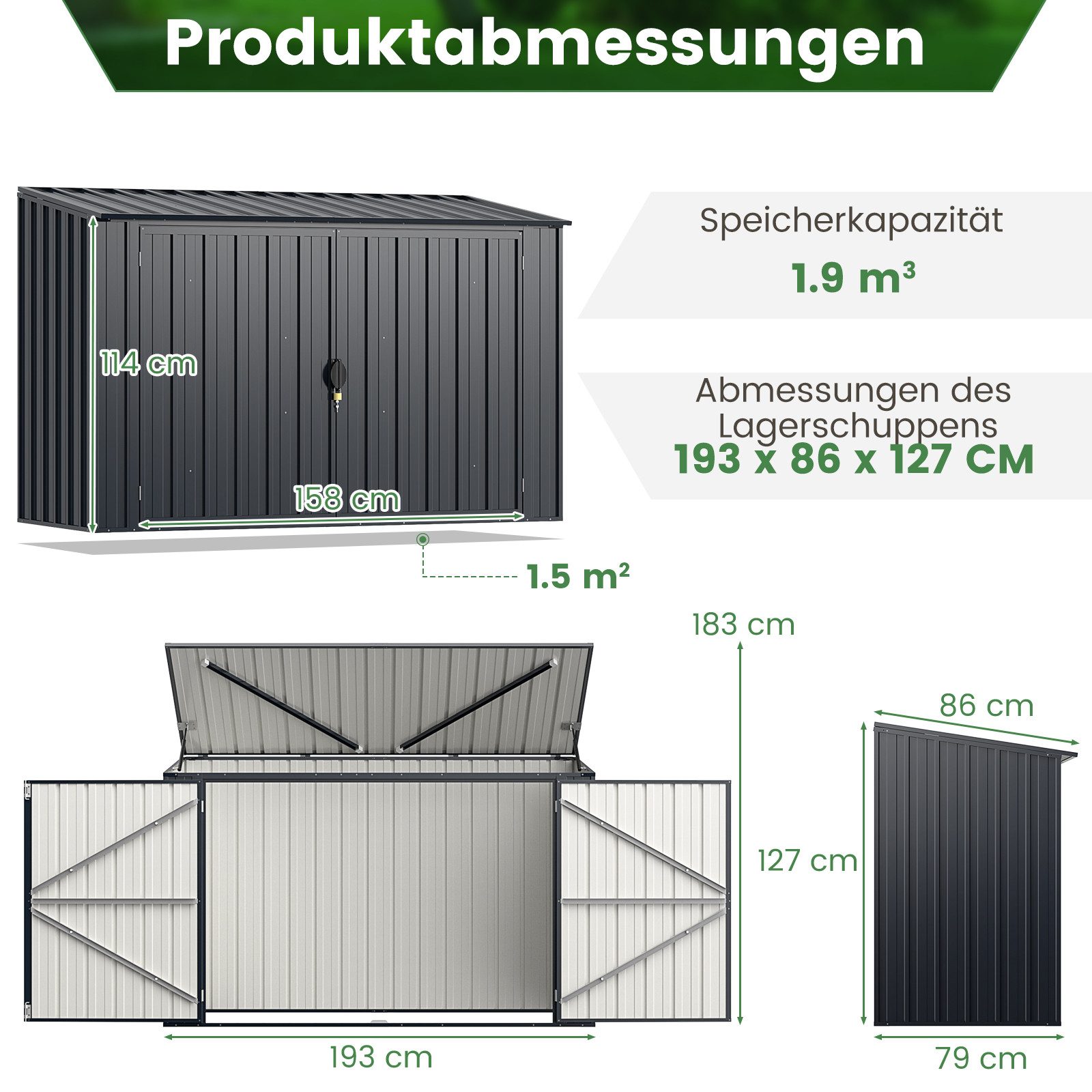 COSTWAY Mülltonnenbox (1 St), Gerätehaus, Geräteschuppen, für 2 x 120L Mülltonnen