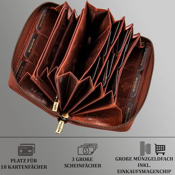 Matador Geldbörse (Damen - Groß Vintage Leder Portemonnaie, für Damen mit RFID-Schutz), Geldbeutel Damen mit 12 Kartenfächer,Handyfach mit Reißverschluss