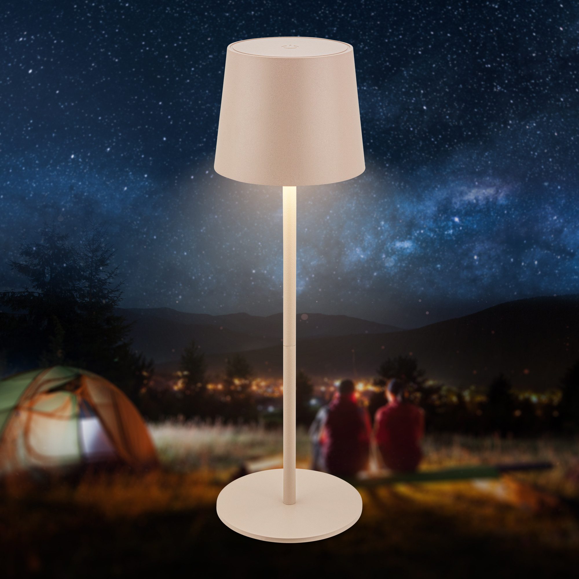 Briloner Leuchten LED Tischleuchte Tischlampe Akku kabellos, LED fest integriert, 3.000K - Warmweiß, 11 x 33 cm Beige Schwarz Weiß 2,6W Wohnzimmer Schlafzimmer