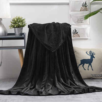 Wohndecke Kuscheldecke Fleecedecke als Sofaüberwurf, Tagesdecke, cwonlineshop, Wohnzimmerdecke, Bettüberwurf 200-230 cm Top Qualität (Schwarz)